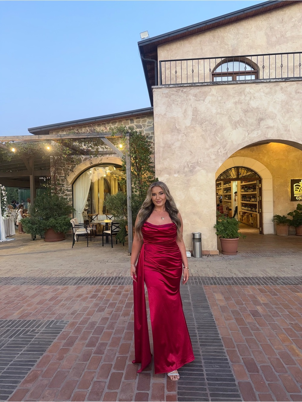 Elegant Satin Cowl Neck Evening Gown - Red